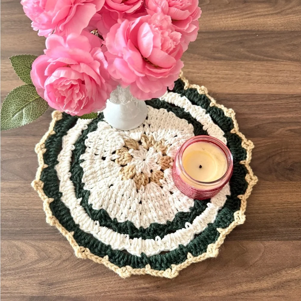 Handmade Crochet Coaster | 11x11 Inch Decorative Crochet Doily | Farmhouse